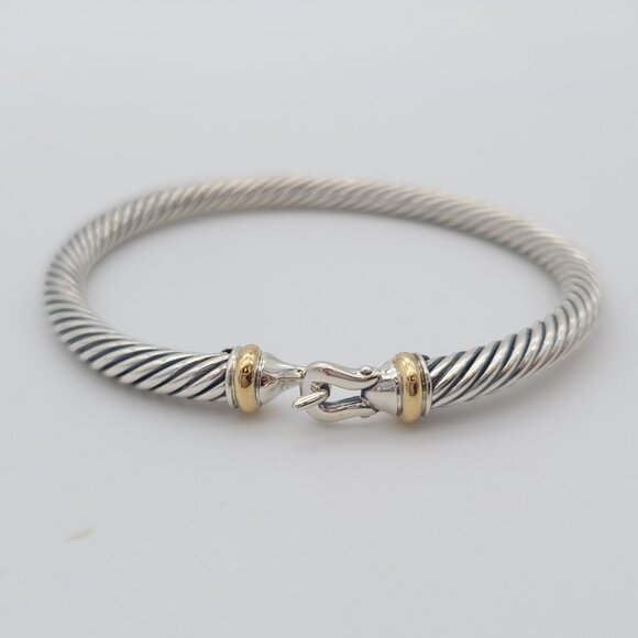 David Yurman Sterling Silver & 18k Gold 5mm Classic Cable Buckle Bracelet 6.5 in - Picture 2 of 9